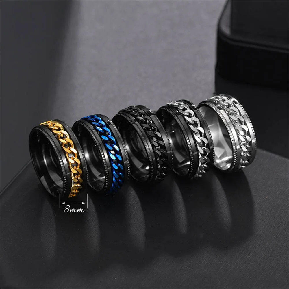 Hip Hop Rings Men Stainless Steel Men Ring Rotate Titanium Ring For Men