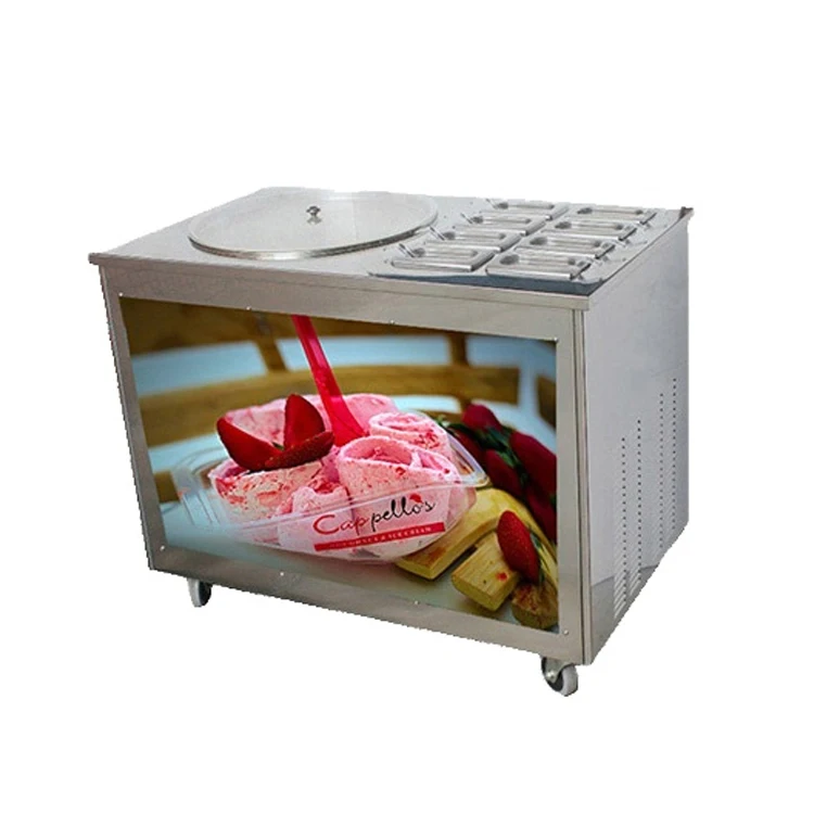 Ce Certification Commercial Single Pan Stainless Steel Thai Fried Roll Ice Cream Machine