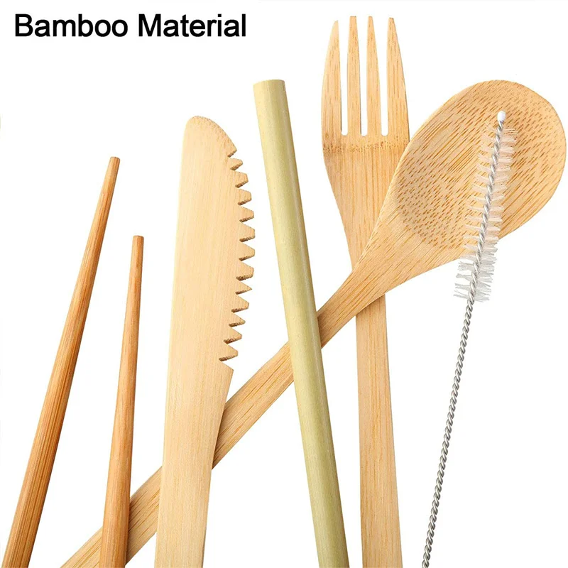 To-Go Set Tableware Sets Primary Color Eco-Friendly Handmade Silverware Set Green Bamboo Cutlery For Cutlery