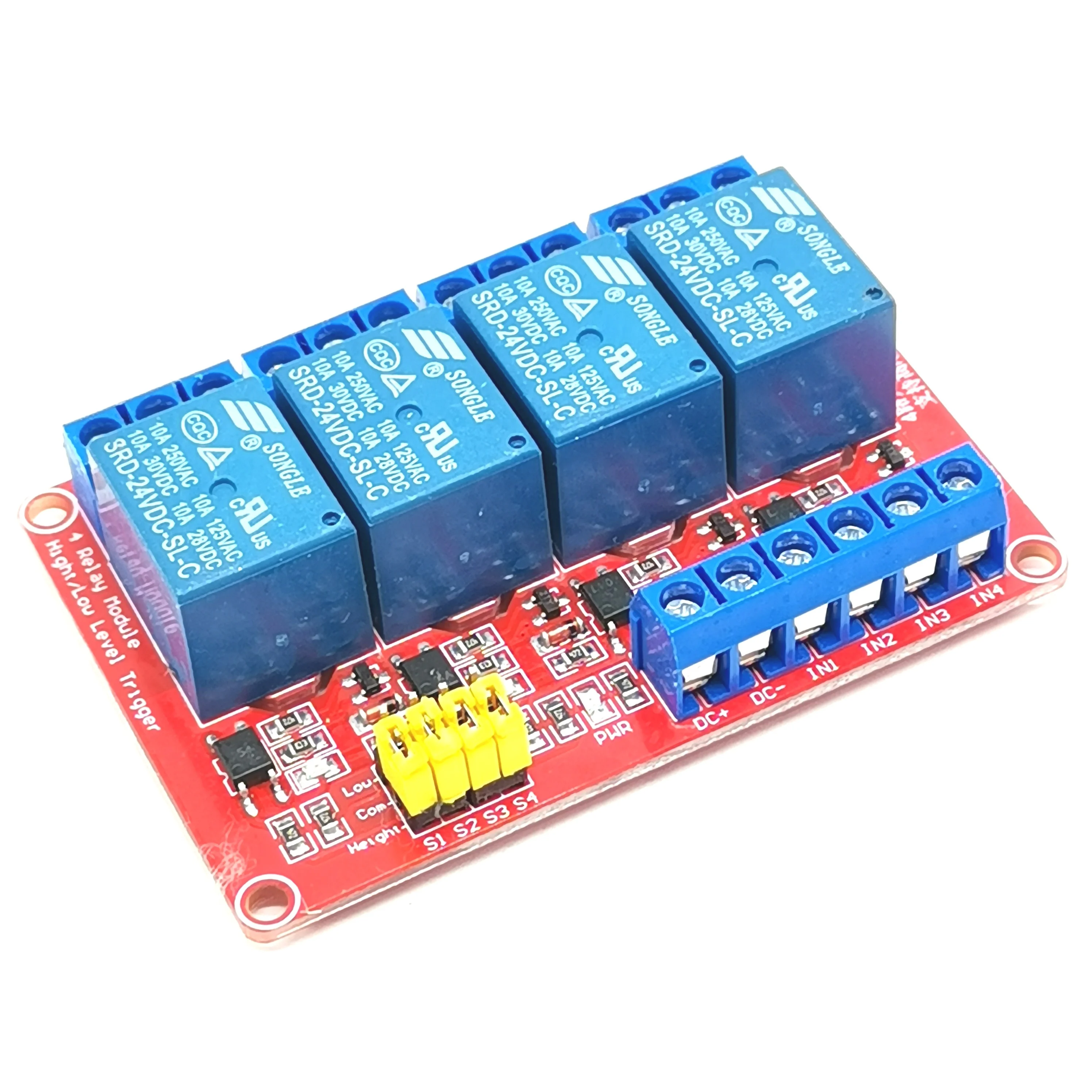 4 Channel 5V 12V 24V Relay Module Board Shield with Optocoupler Support High and Low Level Trigger