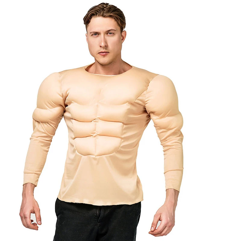 Adult Kids Hero Fake Muscle Suit Men Boys Halloween Role-playing Funny Superhero T-shirt Party Dress Up Cosplay Costumes