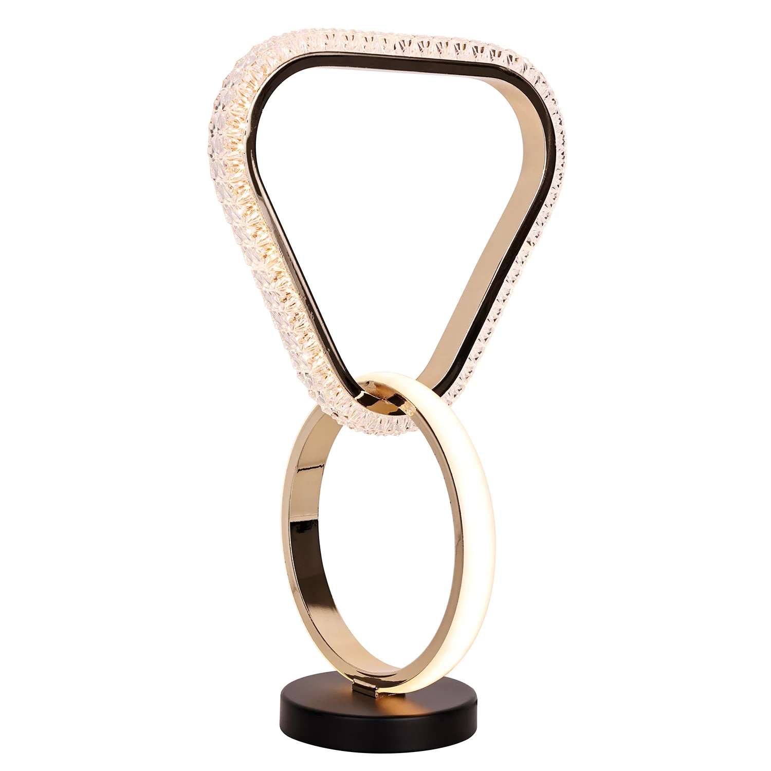 Nordic warm modern triangle and rotundity gold luxury bedside table lamp switch control led desk lamp with crystal shade