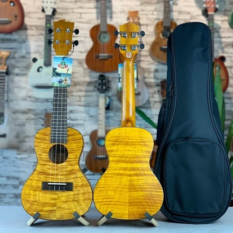 High Quality Geake U-109 23 Inch Flame Maple Top Solid Ukulele OEM Tenor Acoustic Guitar Mahogany Rosewood Matt Bass Wholesale