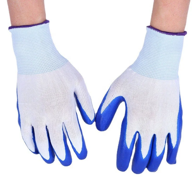 Oil Resistant 13 Gauge Nylon Coating Smooth Nitrile Work Gloves For Safety Construction