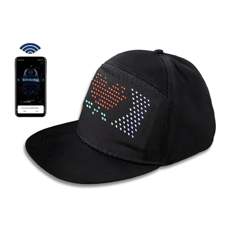 phone controlled scrolling adjustable cool led caps display message baseball hat with led