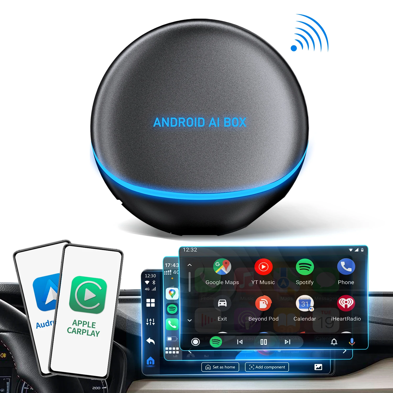 Ottocast portable carplay screen navigation android system wireless android auto dongle wireless carplay ai box