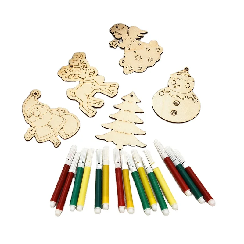 
DIY Christmas painting set wood chip pendant Christmas tree with holiday decoration tag 