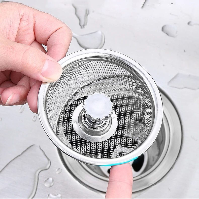 Multi function round bathroom vegetable food waste holder plug over wire mesh basket drain stainless steel kitchen sink strainer