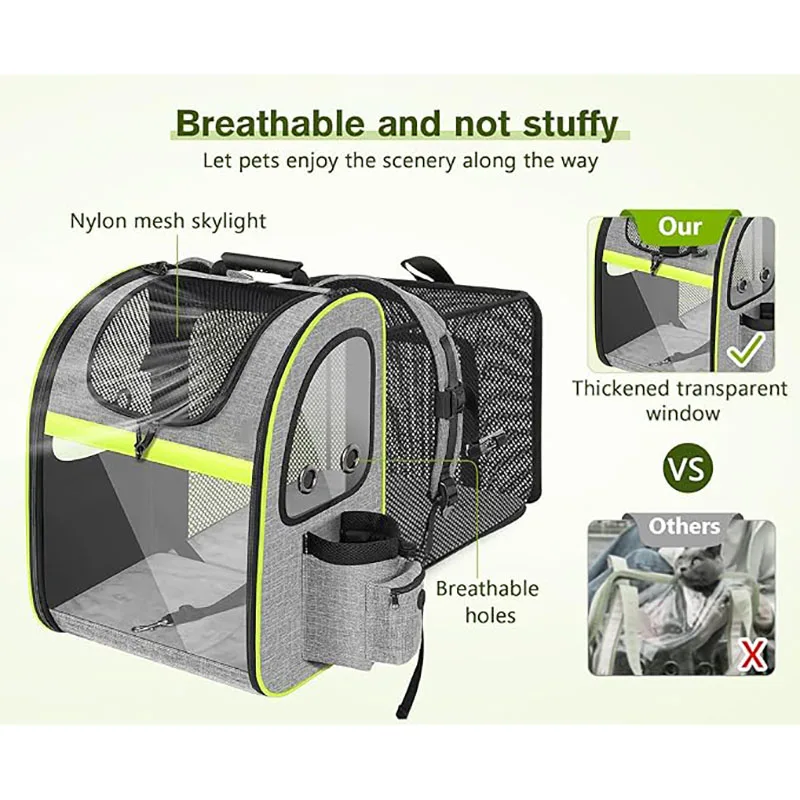New Design Large Expandable Clear PVC Polyester Pet Carrier Backpack for Hiking Travel Camping Outdoor