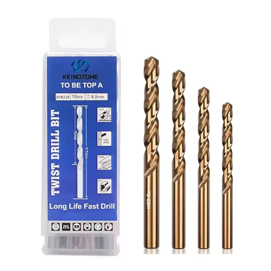 Din 338 Straight Shank Broca Bohrer for Stainless Steel Metal Drilling 5% hss cobalt 0.8mm Twist drill bit m35 tip