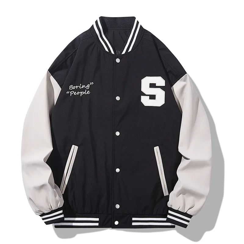 Whosale Blank Nylon Satin Long Sleeves Vintage Basketball Bomber Men Varsity Jacket