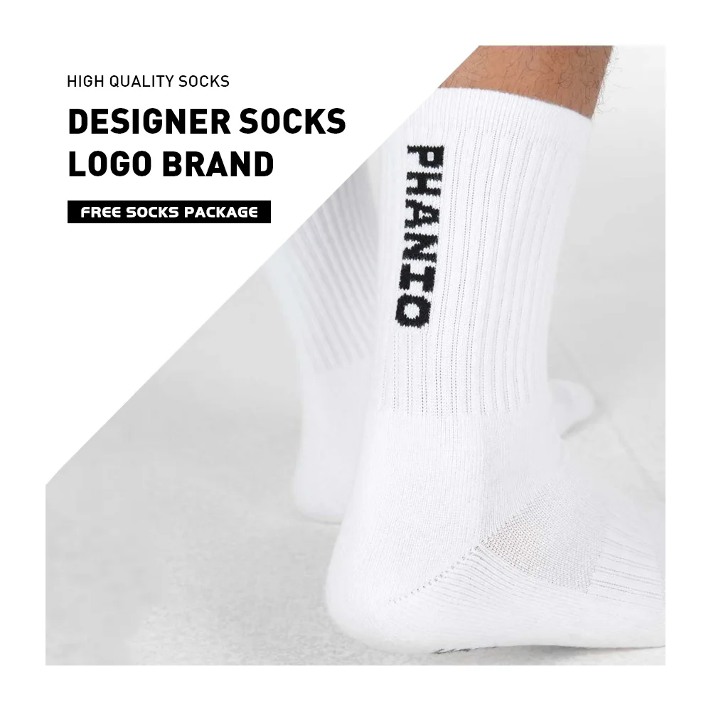 Custom Logo Cotton Sports Socks Mens White Athletic Crew Socks Gym Workout Terry Sport Sox Crew Socks For Man