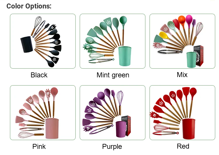 US Wholesale Utensils High Quality 12 Pieces in 1 Set Silicone Kitchen Cooking Tools Nylon Utensil Sets with Handle Kitchenware