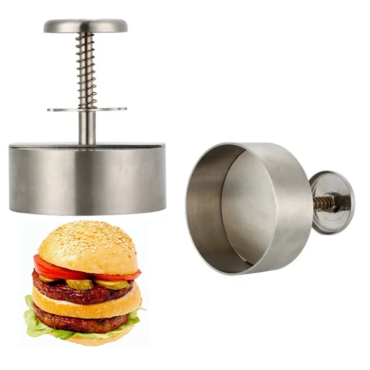 Factory Price 304 Stainless Steel Round Patty Press Home Kitchen Gadgets BBQ Grill Camping Tools