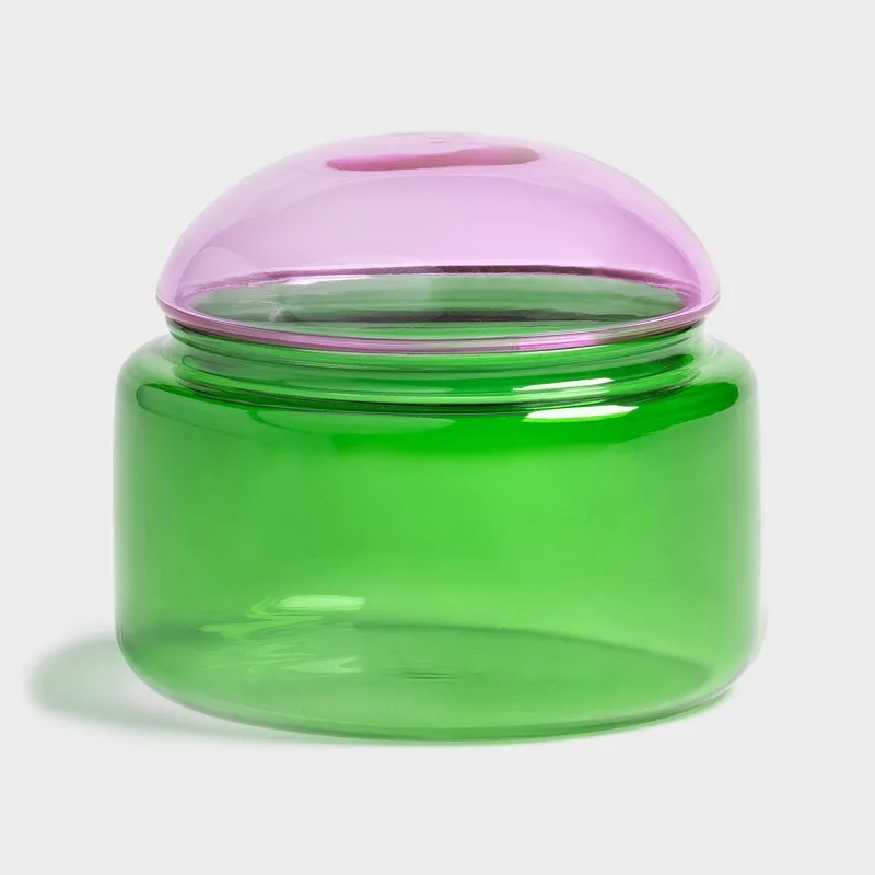Custom Colored Decorative Borosilicate  Glass Storage Container Jar Desktop Organizer Mason Candle Jug Jars with glass Lid