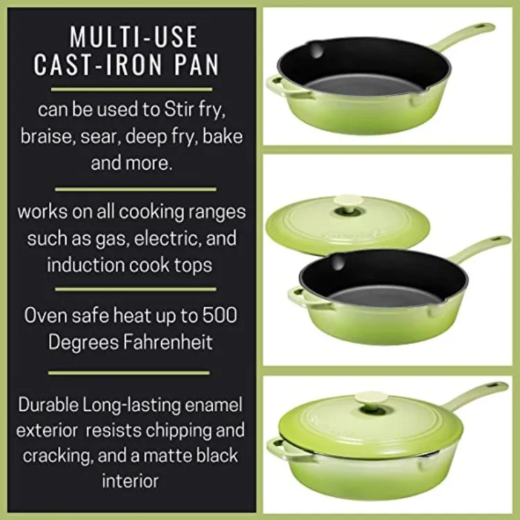 Household Items Enamel Cast Iron Cookware Skillets Fry Saute Pan With Lid Non-stick Pots