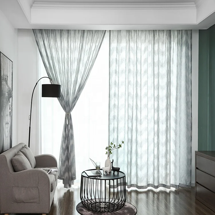 
Easy Installation 100% Polyester Trough Haze Blue Gauze Curtains 