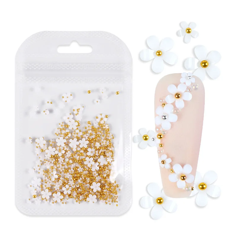 Colorful Resin Flower Nails White pink Jewelry Beads DIY Nail Art Decoration 3d Acrylic Flowers for Nails