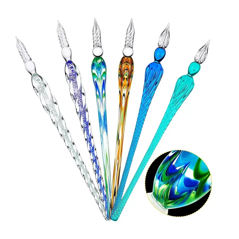 Hot Sales Wholesale Crystal Dip Glass Pen Set Smoothly Writing Fancy Fountain Popular Art Stationery