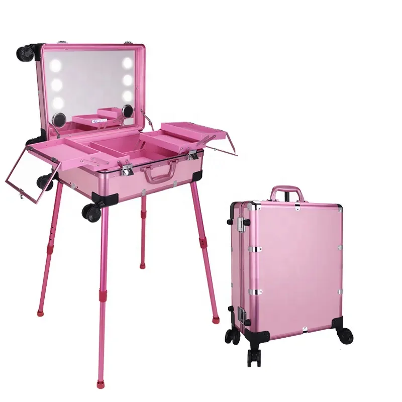 Direct Sales Rolling Studio  Cosmetic Case Trolley suitcase with LED Light For Makeup Artist