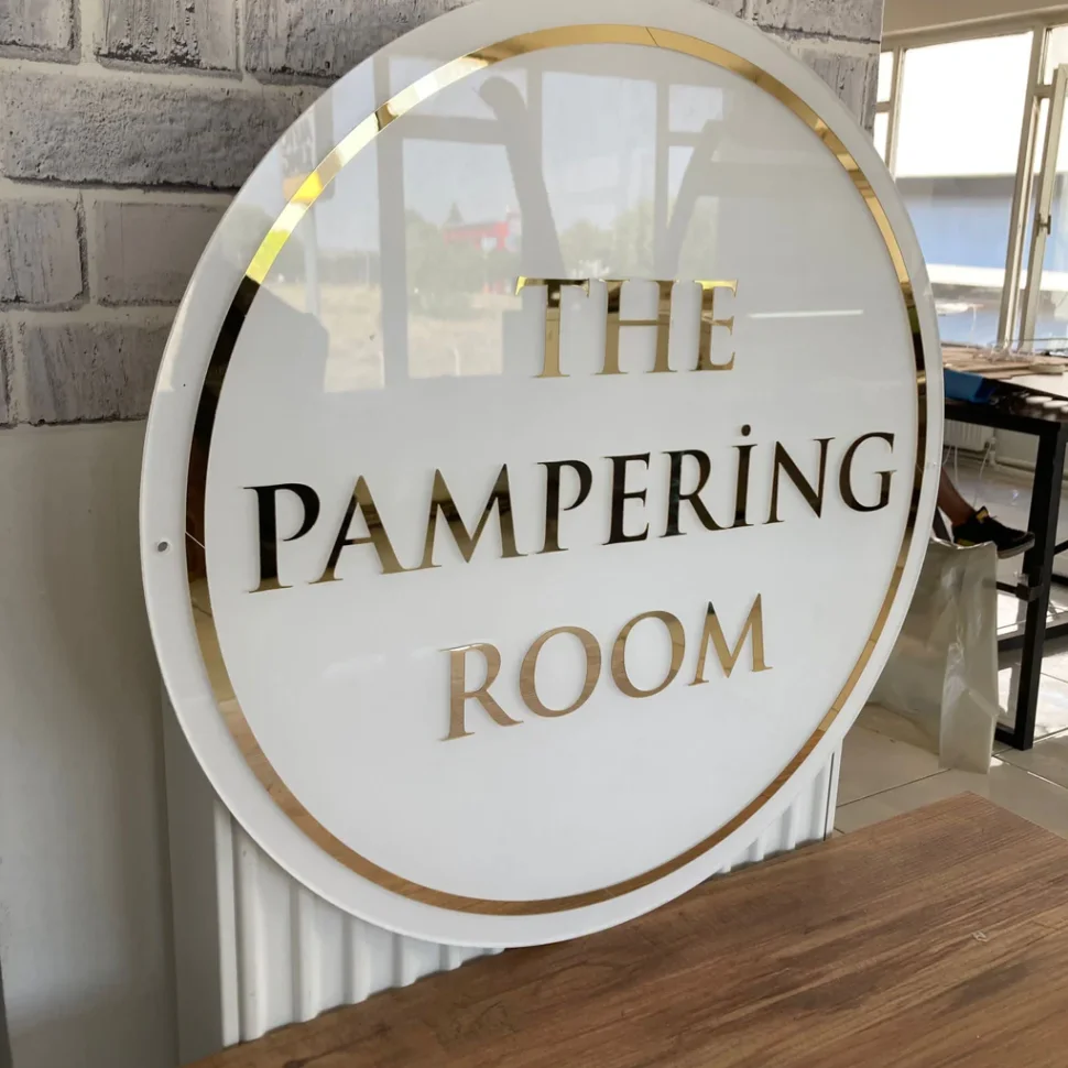 Acrylic Salon Sign Business Name Illuminated Signage Gold Mirror 3D Logo Type