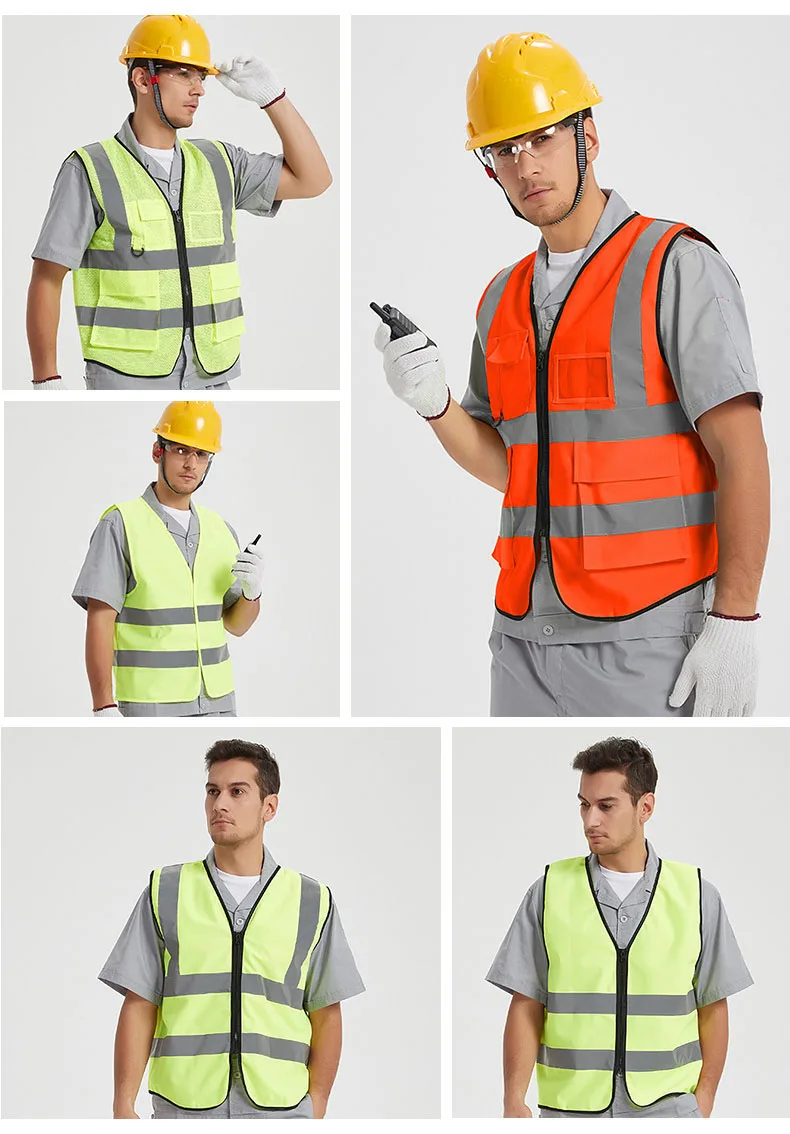 Custom logo red industrial work goods vest unisex reflector safety security vest purple with back pocket for construction worker