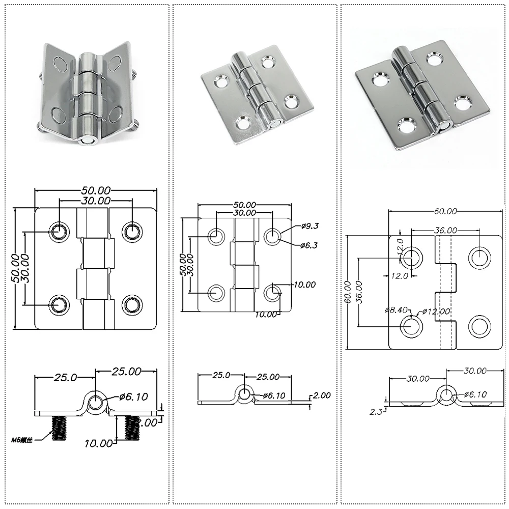 Thcoo Square Stainless Steel Screw On 180 Degree Industrial Hinge Distribution Cabinet Hinge 50*50mm 60*60mm Butterfly Hinge