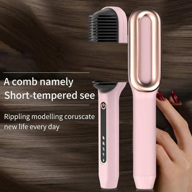 Professional 2 in 1 LED Travel Home Use Ceramic Comb Ionic Electric Hair Curler Hair Straightener