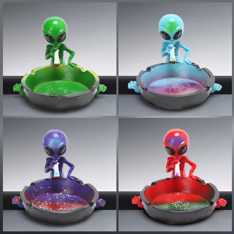Wholesale Creative Alien Resin Ashtray Extraterrestrial Style Unique Colorful Printing Resin Ashtray