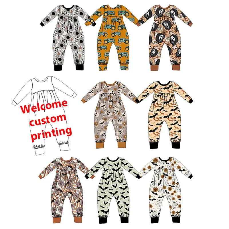 Newborn Baby Boys & Girls Clothing Custom Printed Long Sleeve Pants One Piece Rompers Western Printing Kids Clothes