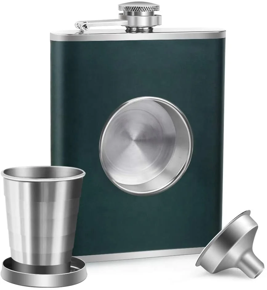 Flasks for Liquor for Men Stainless Steel Shot Flask 8 oz with 2 oz Collapsible Shot Glass & Funnel Whiskey Hip Flask