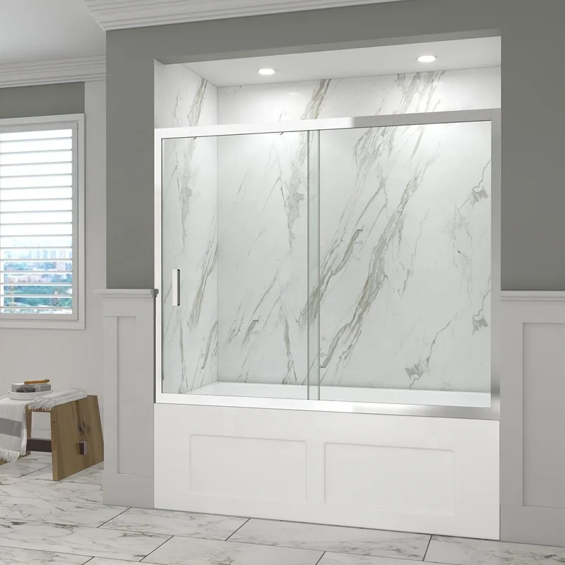 Competitive Safty Tempered Glass 2panels Single Sliding Bathroom Bathtub Shower Door
