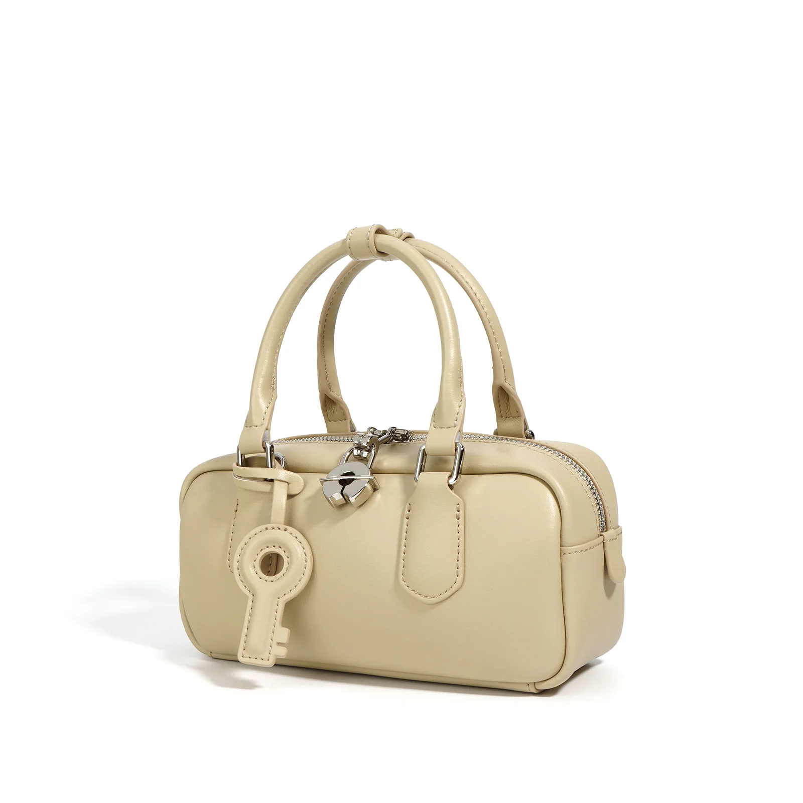 2024 New Niche Black Genuine Leather Tote Handbag for Women Small Portable with Cotton Lining and Two Handles Lady Style