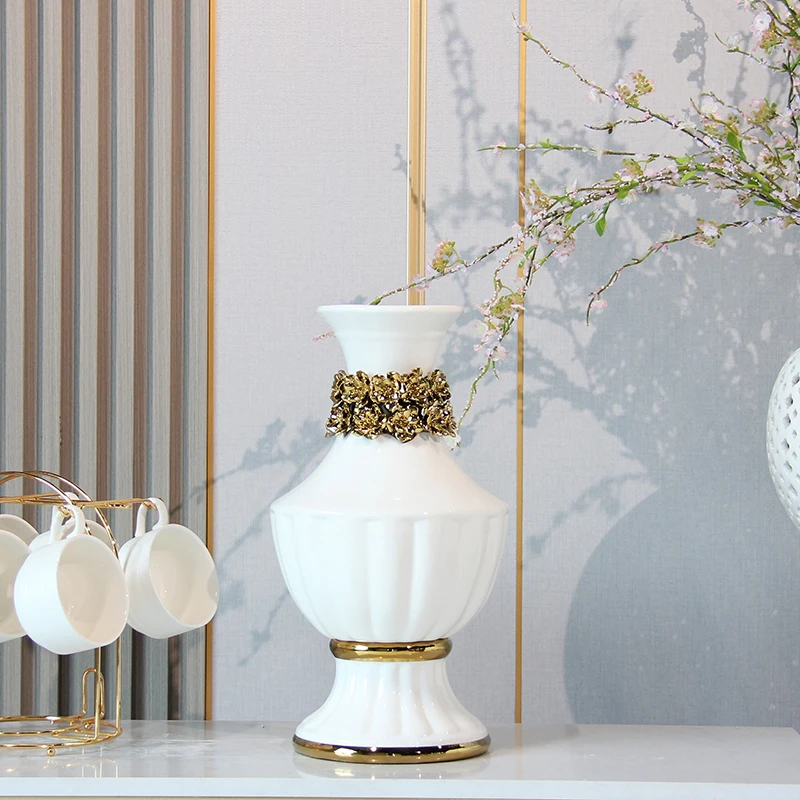 V162 ceramic vases for home decor gold flower vase 14 inch luxury embossed tabletop vase