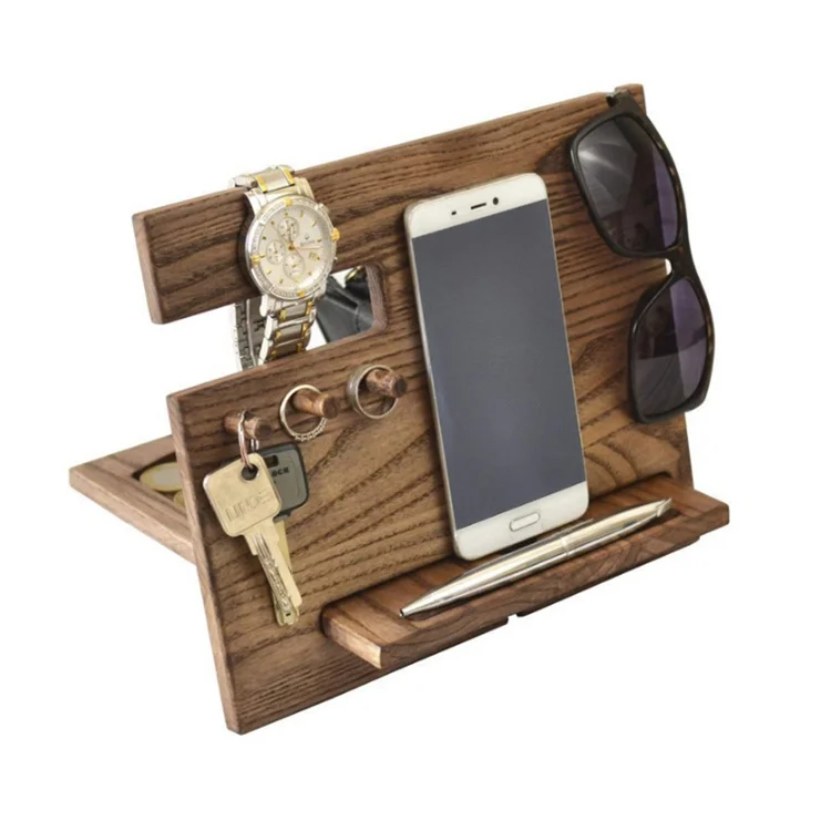 Изготовленный на заказ бумажник органайзер для часов деревянная док-станция Деревянная Подставка для зарядки телефона