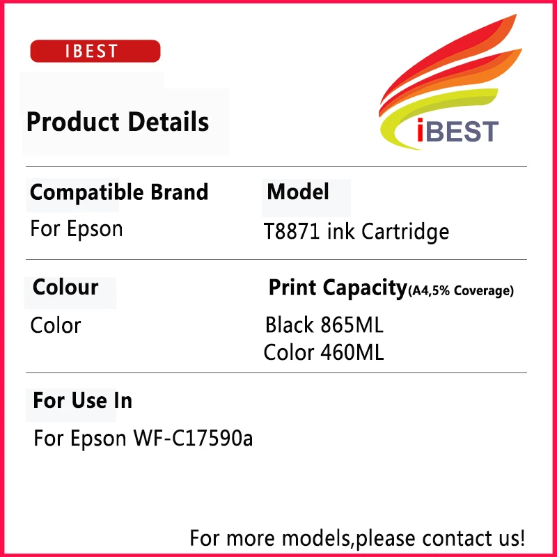 Совместимость для Epson T8871 T8872 T8873 T8874 чернильных картриджей WF-C17590a оригинальное качество струйный картридж