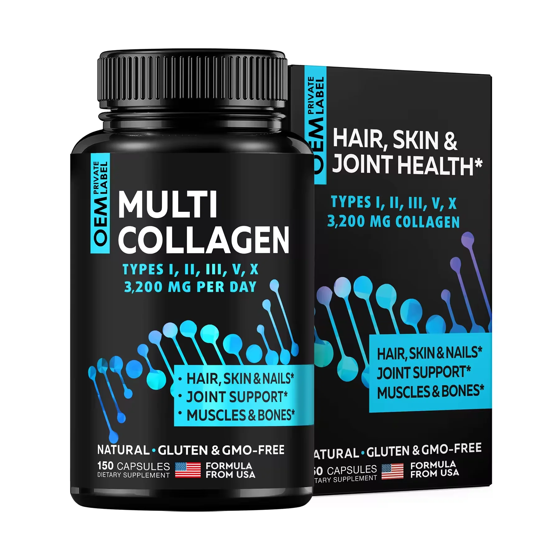 Biocaro Vitamins Multi Collagen Supplement Complex Hydrolyzed Multi Collagen Capsules Peptides for Skin, Wrinkles