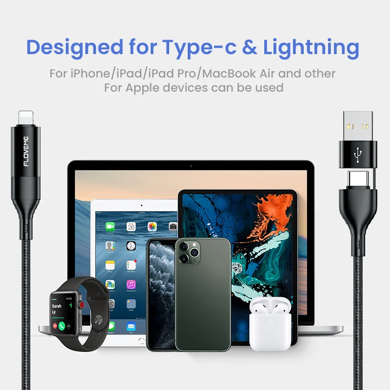 DHL Free Shipping FLOVEME New Four in One 3A Nylon Data Sync Fast Charging Type C To Type C Charger Cable For Sale