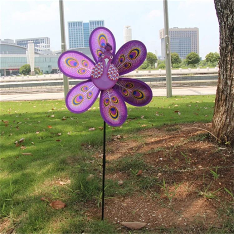 Small Flash Print Peacock Toy Windmill Model Children Handheld Windmill Toy PP Plastic + Fiberglass Decorative Garden Windmill