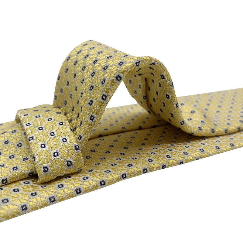 Direct Manufacturer Wholesale Polyester Wide Yellow Geometric Mens Ties Custom Slim Unique Skinny Woven Jacquard Office Ties