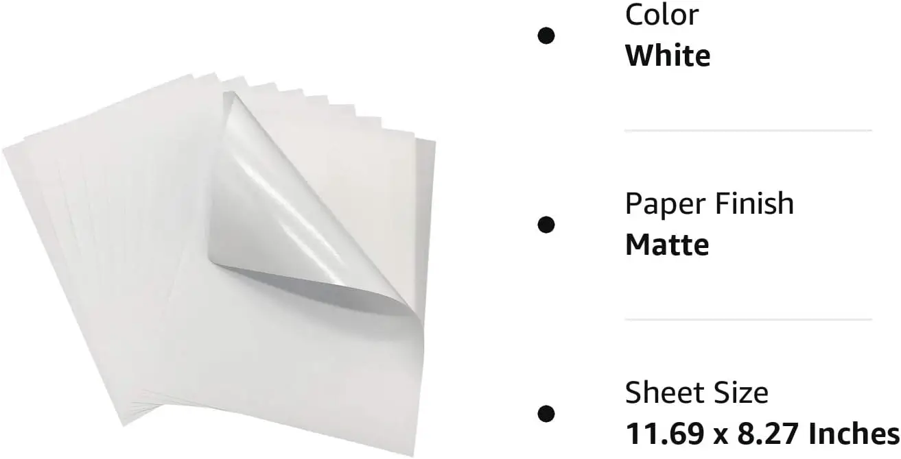 Recyclable Custom A4 Sheet Inkjet Matte Adhesive Printable Label Matt Size For Printer Vinyl Sticker Paper