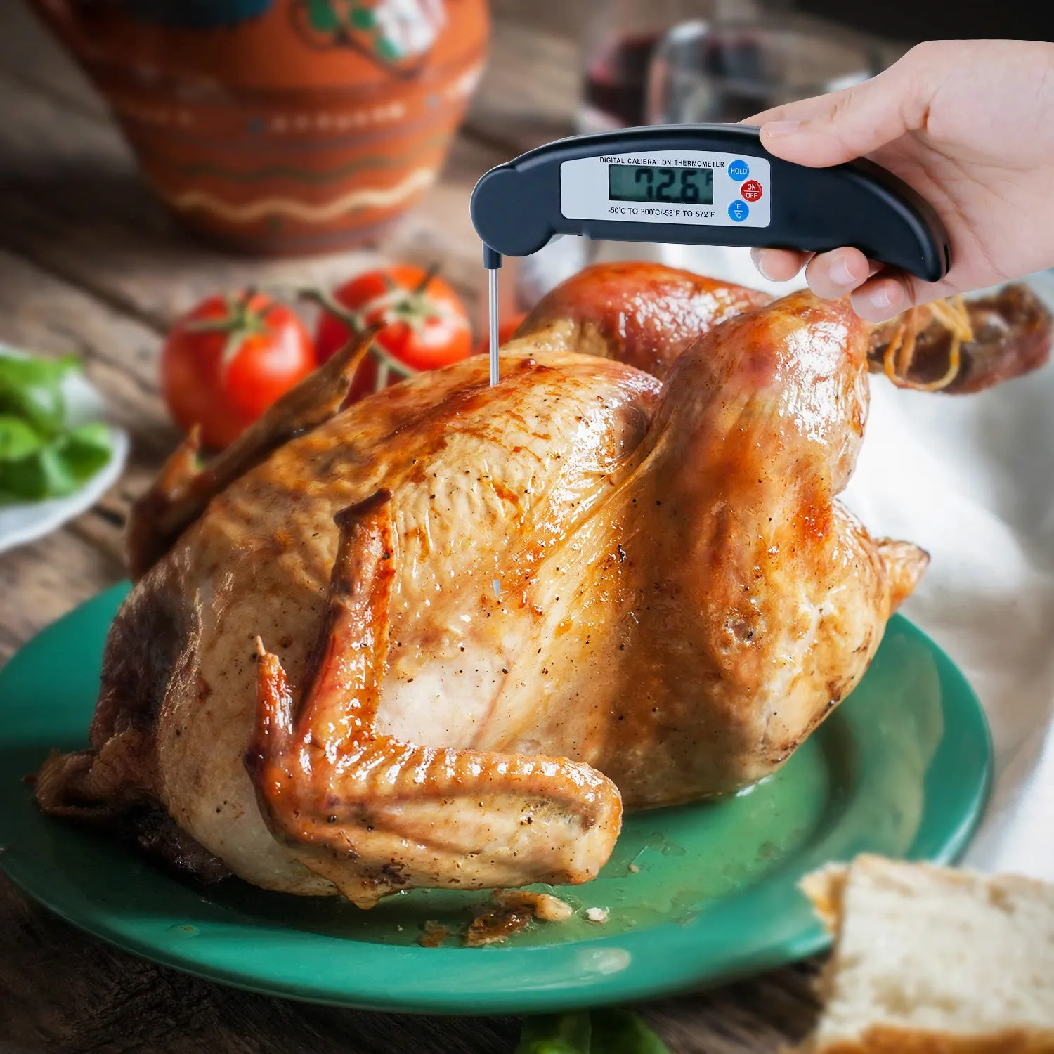 Household BBQ Meat Thermometer with Folding Probe Large Digital Display Food Thermometer