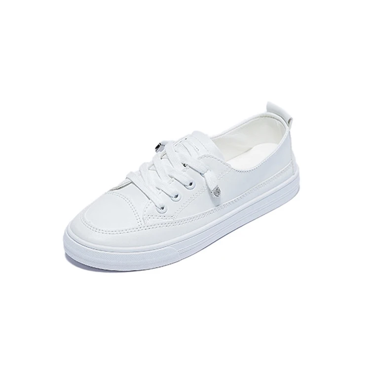 Wholesale Outdoor Walking Breathable Lace Up PU Leather Tennis Casual Shoes White Women Sneakers
