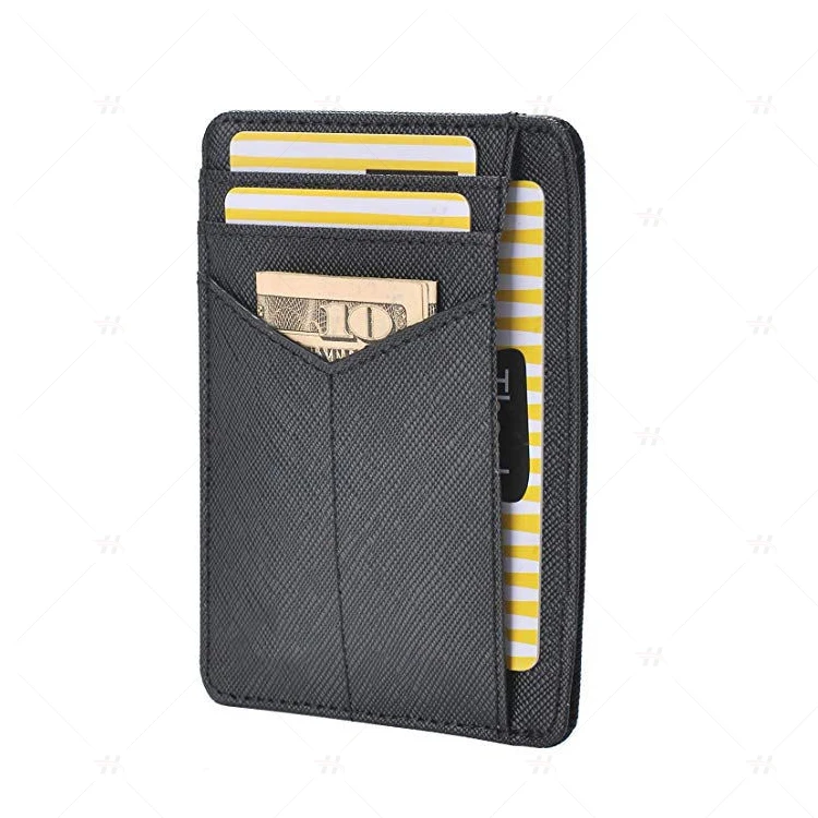 Genuine Cowhide Leather Slim Credit Card Wallet Black RFID Men Magnet Case for iPhone 12