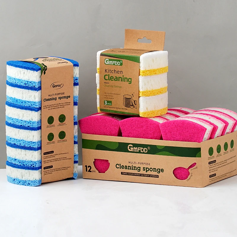 Wholesale waist shaped wood pulp cotton kitchen dishwashing tool diamond sand scouring pad wear-resistant pure natural wood pulp