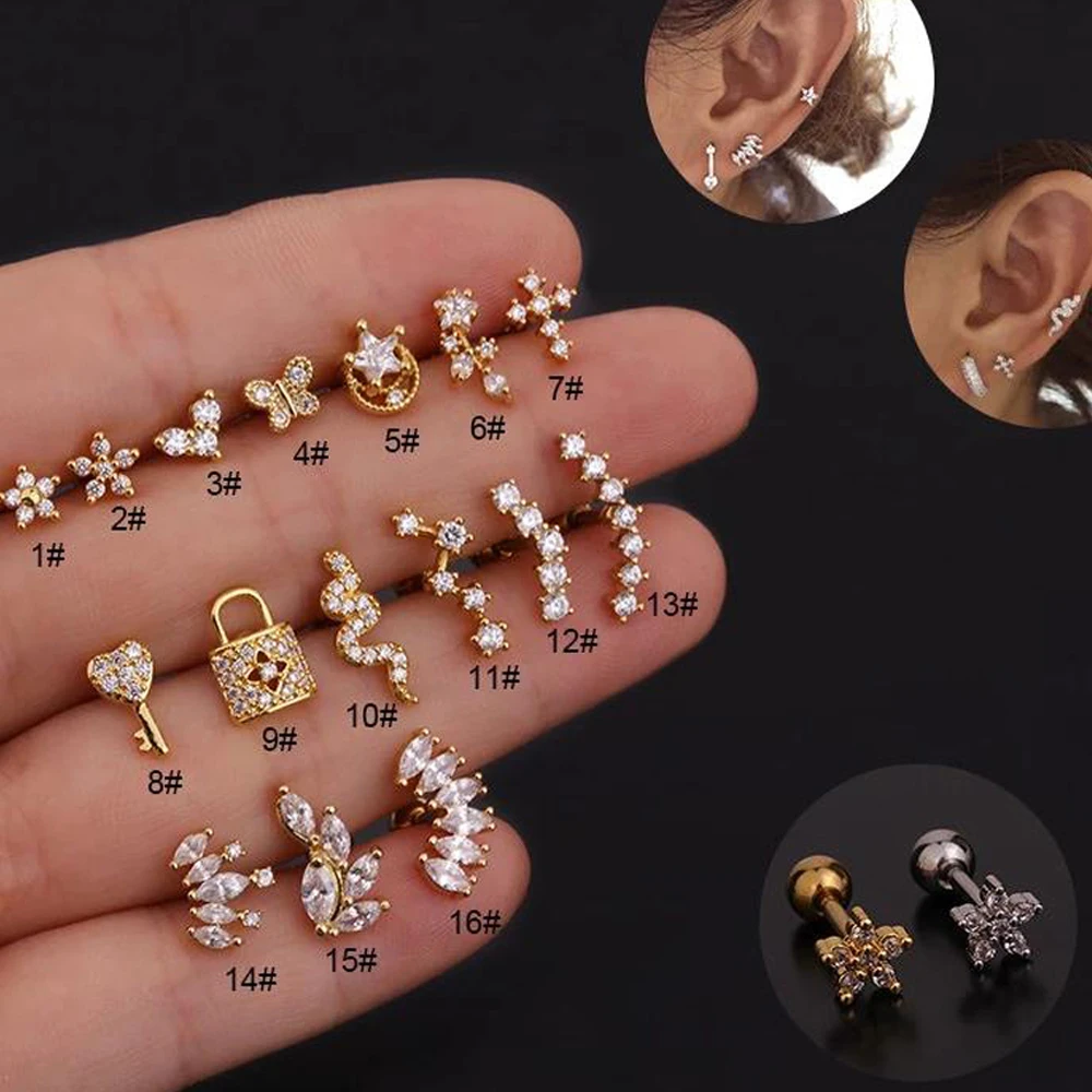 Wholesale Tiny Cartilage Earring Barbell  Tragus Piercing Jewelry Labret Piercing Stud Lotus Body Jewelry