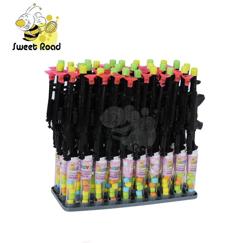 Halal Hot Sale Promotional Black Plastic Cartoon Gun Toy Candy
