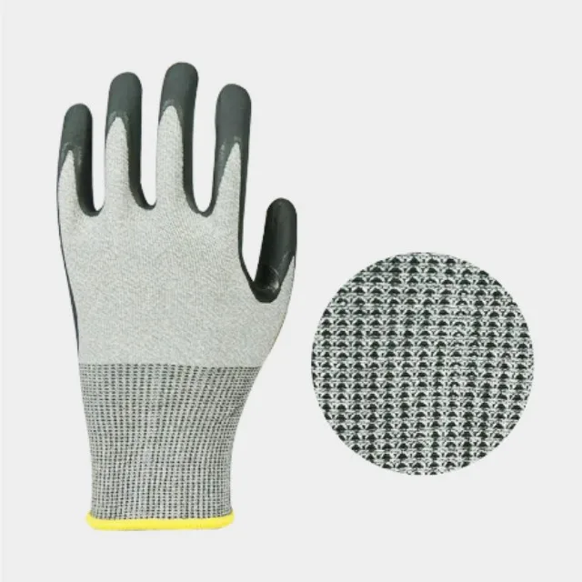 EN388 Anti Cut Proof Gloves Grey Black HPPE Nitrile Coated Cut level 5 Resistant Safety Work Gloves