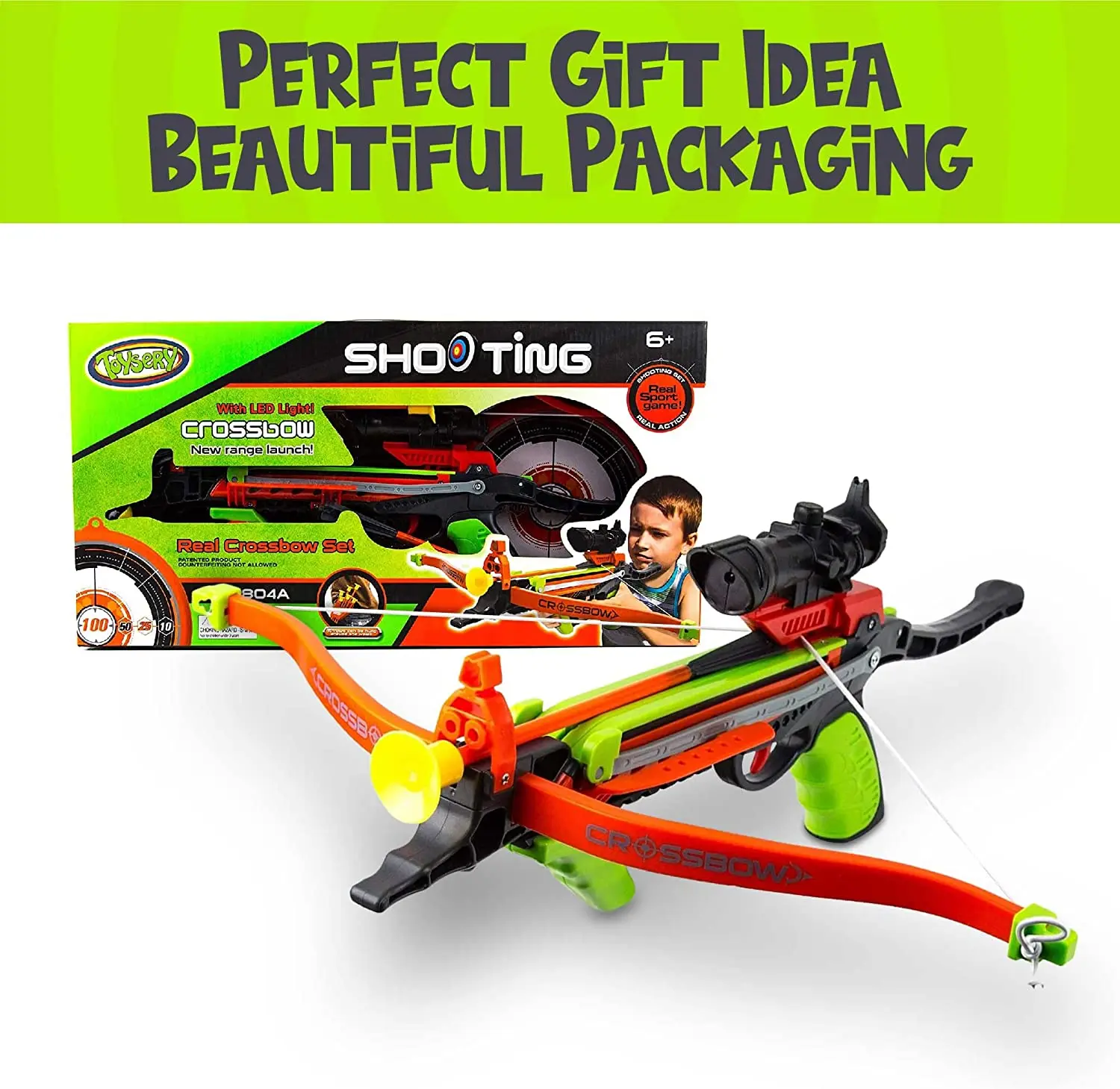 Top Rating Bow and Arrow Set Simulation Archery w/ LED Lights Suction Cup Arrows Quivers Standing Target Outdoor Toys for Kids