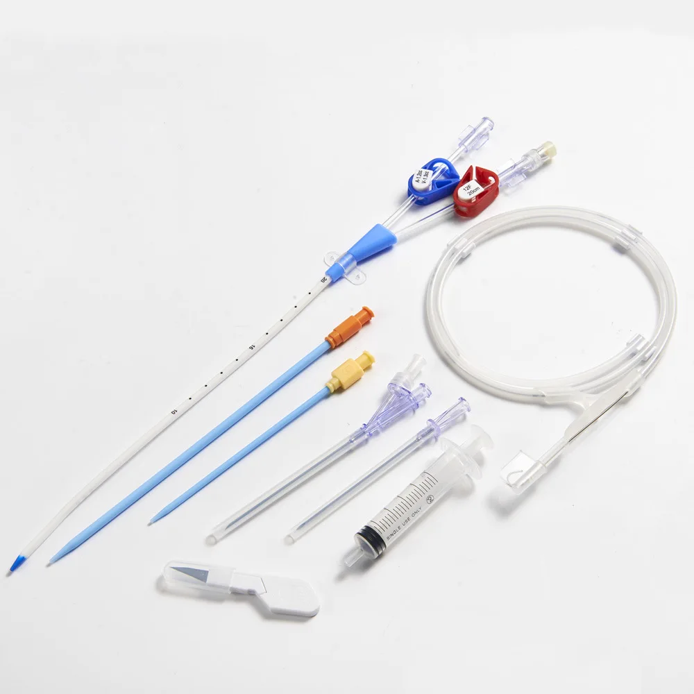 disposable high quality hemodialysis triple catheter set with blue flexi tip